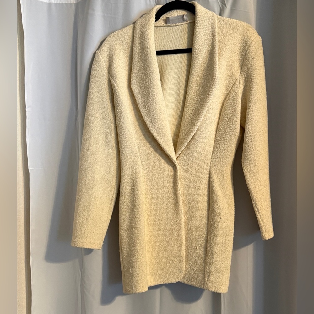 Vintage Bettina Riedel Cream Blazer Dress Petite S USA 90s - Picture 2 of 11